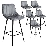 Baiyun Esszimmerstühle mit Lehne 6er Set, Küchenstuhl Polsterstuhl Samtsitz, Ergonomisch Akzentstuhl Bequem, Wohnzimmerstuhl mit Hoch Metallbeine und Fußstütze (6, Stripe Dunkelgrau)