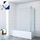 AQUABATOS 80x70x140cm Eck-Duschtrennwand Duschwand für Badewanne mit Seitenwand, Duschtrennwand Breite 80cm, Seitenwand Breite 70cm, Höhe 140cm, 5mm ESG Sicherheitsglas mit Nanobeschichtung