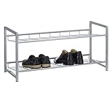 CARO-Möbel Schuhregal System Schuhständer Schuhablage mit 2 Fächern für ca. 8 Paar Schuhe, 81 cm breit, Metall Silber lackiert