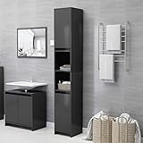 Waschbeckenunterschrank für Badezimmer, Badezimmerschrank, Sperrholz, grau, 30 x 30 x 183,5 cm, mit 2 Türen + 6 Fächern, elegantes Design für Waschbecken im Badezimmer