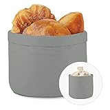 ecooe Brotkorb Stoff Brötchenkorb mit Deckel und Kordelzug Brotbeutel Ø 20 cm modern Brottasche Baumwolle Grau Brotkasten Brotbox Brötchenbeutel Staubdicht