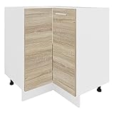 VCM Eckschrank Küchenschrank Küchenunterschrank Küche Unterschrank Küchenmöbel Esilo Weiß/Sonoma-Eiche