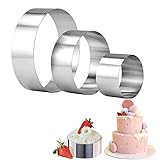 Yuragim 3 Stück Tortenring Set, Edelstahl Backring Ø 10/15/20cm, Backform Hoch 6cm, Kuchenring Backrahmen Rund Cake Ring für Creme-, Schicht-, Motivtorten, Gebäck Moussekuchen Hochzeiten Geburtstag