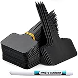 Orrdiffi 100Stk Plastik pflanzschilder für draussen wetterfest 6 * 10cm,Kunststoff Stecketiketten Pflanzenschilder zum Beschriften und Stift,kräuter schilder etiketten pflanzen (Schwarz)