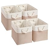 Mangata Aufbewahrungsbox,(33x38x33cm) Aufbewahrungskorb Stoff, Box in Würfel für Schrank, Regal, und Kleidung(khaki weiß, 4er Pack)