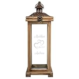 Geschenke 24 Landhaus Laterne Holz zum Hochzeitstag personalisiert (Namen + Datum) - Holzlaterne mit Gravur - Deko Laterne groß - Windlicht, Gartendeko, Herzgeschenke für