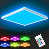 Oraymin 22W 2400LM Led Deckenleuchte Farbwechsel, LED Deckenlampe Dimmbar mit Fernbedienung, IP44 led panel für Badezimmer Schlafzimmer Kinderzimmer Wohnzimmer, 420x420x28.5mm, RGB+4.000 Kelvin