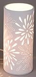 Formano Porzellan-Lampe Rund Blume Zylinder Tischleuchte Nachttischlampe Nachttischleuchte Stimmungslampe Weiss 12x24cm