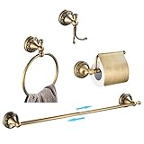 WOMAO Badezimmer Zubehör Set Antik Messing, Retro Vintage Handtuchhalter Wandmontage Handtuchring Handtuchhaken Toilettenpapierhalter zum Bohren Duschwand 4 Stück Set