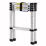 Ausziehbare Teleskopleiter, Leiter aus Aluminiumlegierung, Teleskopleiter, Leitern für Zuhause, Dachboden, Treppe, bilaterale Leitertechnik, 1,4 m Hello