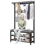 Schuhbank, Garderobenständer, Kleiderbügel, Garderobenständer, Flurbaum mit Schuhaufbewahrung, Eingangsgarderobe, Schuhbank mit Sitzkissen, multifunktionale Flurbank mit Garderobenständer, O