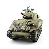 THj Amerikanisches M4A3 Sherman Panzermodell 1:16 2,4G RC Hochsimulations-Militärpanzermodell mit Sound-Rauch-Schießeffekt für Kinder Erwachsene
