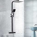 Duscharmatur Schwarz Schwarzes Duschset mit Mischbatterie Regendusche Schwarz Höhenverstellbar 80-120cm Duschgarnitur mit Regendusche 25cm und Handbrause für Dusche und Bad