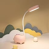 Schreibtischlampe füR Kinder, Dinosaurier Kind Nachttischlampe, Wiederaufladbar Dimmbar Touch Led Augenschutz Lampe Junge MäDchen Schlafzimmer Nachtlicht Student Leselampe Dinosaurier Geschenk (Rosa)