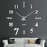 SOLEDI 3D Wanduhr Groß XXL zum Kleben - DIY Mute Modern Uhr Wandtattoo für Wohnzimmer Küche Schlafzimmer Office (60-120cm)