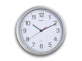 Maul Wanduhr MAULrun Ø 25 cm | stilvolle Funkuhr mit automatischer Zeiteinstellung | ideal für Wohnzimmer, Schlafzimmer, Küche, Arbeitszimmer und Büro | gut lesbar mit großen Ziffern | Silber