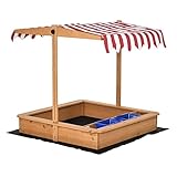 Outsunny Sandkasten Sandkiste Holz Bodenloses Design Matsch-Bereich für Kinder 3-7 Jahre Sandkasten mit Abdeckung Dach für Garten Terrasse Strand Outdoor Gelb 107,5 x 107,5 x 110 cm