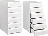 Metall Rollcontainer mit 6 Schubladen Schubladenschrank Bürokommode Aktenschrank Stahlschrank Beistellcontainer Bürocontainer Nachttischrank Schrankkorpus Lagerschrank Mattweiß 65x30x42cm