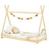 IDIMEX Tipi Bett ELIN aus massiver Kiefer in 90 x 200, Kinder Hausbett mit Dach, modernes Indianer Spielbett für Kinder, Natur lackiert