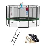 Ampel 24 Deluxe Trampolin 305 cm mit außenliegendem Netz, Belastbarkeit 150 kg, Set mit Leiter, Windsicherung & gratis Soft-Fußball, Netz mit 8 gepolsterten Stangen