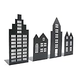 UNUS Home Deko Häuser Metall, Windlicht Teelichthalter Lichthaus, Buchstützen Bücherhalter, 4er Set