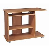 Wohnling Computertisch GRASSE rollbar Buche 90 x 71 x 50 cm mit Tastaturauszug | Laptop Tisch auf feststellbaren Rollen | PC-Tisch mit Drucker-Ablage platzsparend | Schreibtisch für kleine Räume