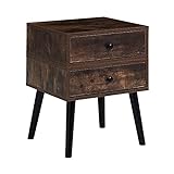 TUKAILAI 1 STÜCKE Industrieller Dreh-Nachttisch aus Holz in Dunkelbraun, Drehschrank, Kommode aus Holz mit 2 Schubladen, Aufbewahrungseinheit für Schlafzimmermöbel, Nachttisch-Set