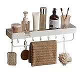 FVRTFT Küchenregale, wandmontierte Aufbewahrungsregale mit Handtuchhalter, Badezimmerregal, ohne Bohren, mit Haken, selbstklebend, aus Aluminium für Küche und Toilette, 45 cm