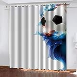 Verdunklungsvorhänge Ösen Schlaufen Thermovorhang Hitzeschutz Kinderzimmer Kinder Mädchen Junge Blumen-Fußball-Print 2Er Set 260X220Cm Blickdichte Gardinen Wohnzimmer Modern Vorhang Blickdicht