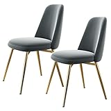 Set mit 2 Retro-Esszimmerstühlen aus Flanellstoff, gepolsterte Loungesessel, Ankleidestühle mit gepolstertem Sitz und Metallbeinen, armlose Esszimmerstühle (Farbe: grau)