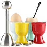 Eierbecher für weich gekochte Eier Eierknacker Topper Set enthält 4 Keramik Eierbecher 4 Löffel 1 Eierschneider für Küchenwerkzeug
