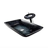 TONPOP Badezimmer-Waschbecken, Aufsatzwaschbecken aus gehärtetem Glas, Aufsatz-Wasserhahn-Set, geeignet für Zuhause/Hotel (Größe: A) ()