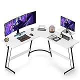 Cubiker L-förmiger Schreibtisch, Gaming Tisch mit Monitorständer, Pc Ecktisch Computertisch, 130 x 130 cm Eckschreibtisch für Büro, Platzsparend, Einfach zu Montieren Eck Tisch, Weiß