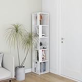 JUNZAI Eckregal, Eckschrank, Eckablage, Bücherregal, Schminkregal, Eckwandregal, Bookshelf, Standregal, Hochglanz-Weiß 33x33x164,5 cm Spanplatte