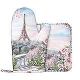 Schöner Eiffelturm Paris Ofenhandschuh-Set, hitzebeständig, Kochhandschuh, für die linke Hand, zum Kochen, Backen und Grillen im Freien
