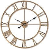 Wanduhr Große, Vintage Metall Dekorative Wanduhr mit Römische Ziffern, Leise Ohne Tickgeräusche Runde Hängeuhr, Industrie Analog Wanduhr für Wohnzimmer, Küche, Schlafzimmer, Büro, Bronze, 24'/60cm