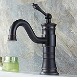 Vintage Badarmatur Schwarz, Antik Messing Waschbecken Wasserhahn, Kalt-/Warmwasser-Waschtischarmatur Einloch, Einhand-Badezimmerarmatur, C (Color : B)