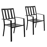 PHI VILLA Metall Gartenstuhl Draussen Terrasse Gartenstühle Stapelbare Stühle für Esszimmer-Set 2 Pack Schwarz