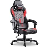 Dowinx Gaming Stuhl Racing Gamer Stuhl mit Frühling Kissen, Ergonomischer Gaming Sessel mit Massage Lendenwirbelstütze, Bürostuhl PU Leder PC-Stuhl Verbreiterte Rückenlehne 150KG (Schwarz Rot)