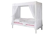 Himmelbett Massivholz Kiefer inkl.Tüll-Set Weiß Rosa