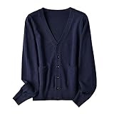 T Shirt Mit V Ausschnitt Einfarbiger lockerer Damenpullover aus merzerisierter Baumwolle mit Knöpfen und Strickjacke Geschenk Freundin Kette