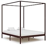 YuMeng Himmelbett-Gestell, Bett, Bettgestell, Jugendbett, Schlafzimmer Bett, Schlafzimmer Komplett, Bed Fram, Dunkelbraun Massivholz Kiefer 160 x 200 cm