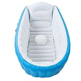 Aufblasbare Babybadewanne, Sichere Wasserstandsmarkierung mit Seitentaschen für Kleinkinder mit Luftpumpe für zu Hause (Blau)