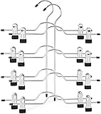 Hosenbügel platzsparend, Metall kleiderbügel mit klammern, 2er Set, Mehrfach-Rockbügel mit Clips (Silber + Schwarz,2Pack)