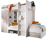 Jugendmöbel24.de Etagenbett Nils 90'200 inklusive Kleiderschrank + Schubkasten + Regale + Lattenrostplatte weiß/grau Hochbett Kinderzimmer Doppel Stockbett