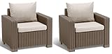 Allibert by Keter Gartenlounge Sessel California, cappuccino/sand, 2er Set, inkl. Sitz- und Rückenkissen, Kunststoff, runde Rattanoptik, 83 x 68 x 72 cm