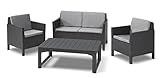 Allibert Lounge Set Garten, Chicago Sessel-Sofa Set mit Rückenkissen und Lyon Tisch, graphit/cool grau, 129 x 65 x 75 cm, Lounge Set in Rattanoptik