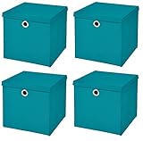 StickandShine 4er Set Türkis Faltbox 28 x 28 x 28 cm Aufbewahrungsbox faltbar mit Deckel