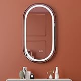 Ovaler LED-Spiegel, Badezimmerspiegel mit Lichtern, Wandspiegel mit Goldrahmen, Schlafzimmer-Wohnzimmerspiegel, hängender beleuchteter Spiegel, 50 x 90 cm (Farbe: Schwarz, Größe: 5