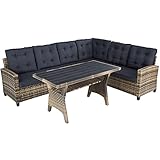 TecTake 800935 Polyrattan Lounge Sitzgruppe für Garten, Balkon und Terrasse, Gartenmöbel Set mit Ecksofa + Esstisch mit Ablage, Sitzgarnitur inkl. Sitz- & Rückenkissen (Natur | Nr. 404251)